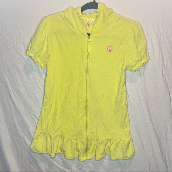 Pink Platinum 14/16 Girls Yellow Bathing Suit Cover Up Zippered PRELOVED - Picture 1 of 5